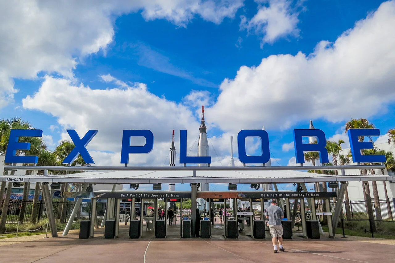 Explore Kennedy Space Center main gate